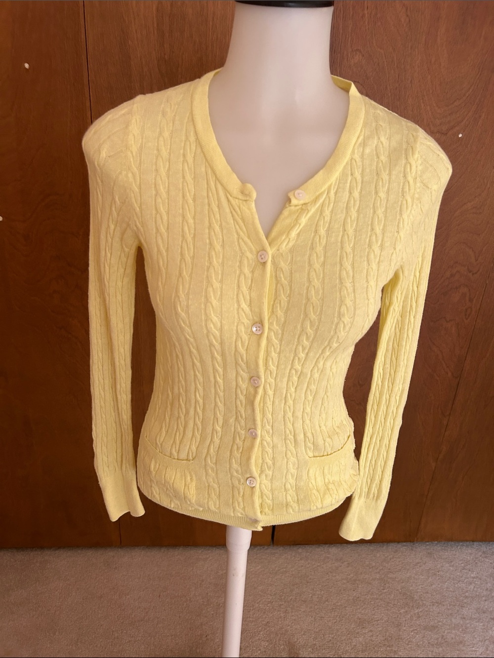 Yellow Cable Knit Button-Front Women's Sweater